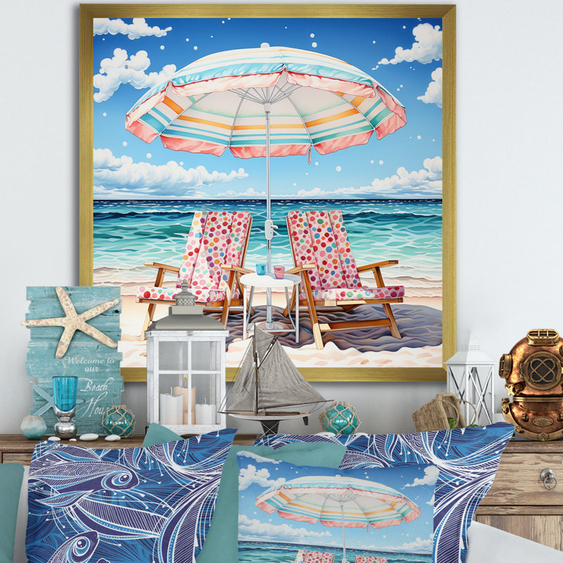 Beautify Beach Chairs Scenery II - Nautical & Beach Wall Decor, H 36 po x l 36 po x P 1,5 po, Cadre doré à une seule photo