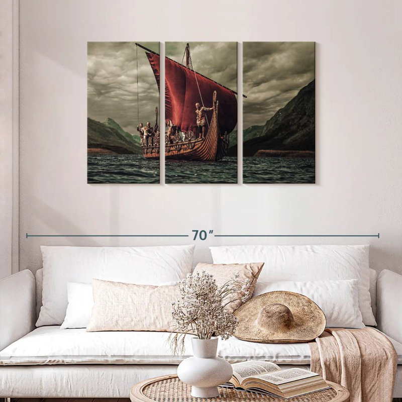 Mehar Vikings sur un bateau Drakkar, H 28 po x l 45 po