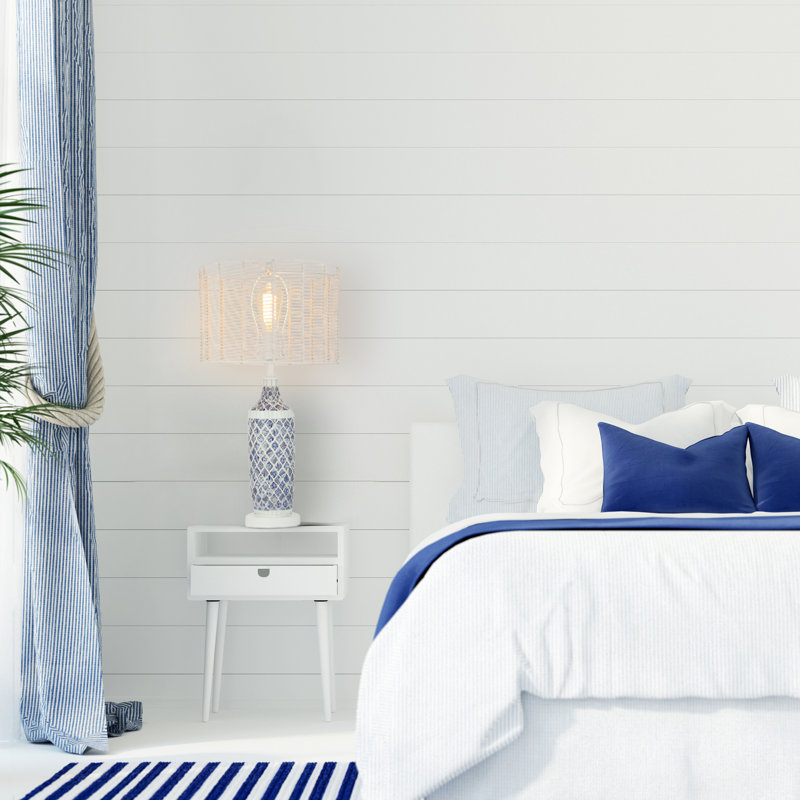 Flossie 24.75"H Blue and White Metal and Tan Rattan Table Lamp