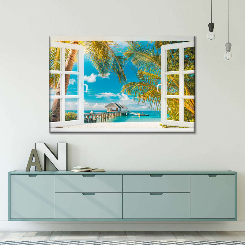 Faux fenêtre scène sur toile, H 36 po x l 24 po x P 1,25 po