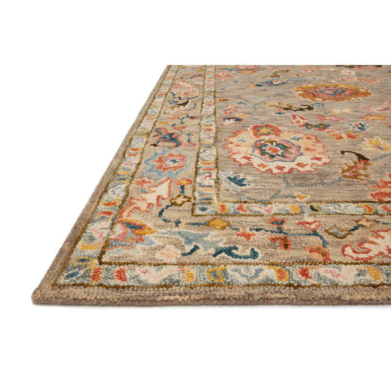 Tapis oriental gris / beige en laine fait à la main Norge, Rectangle 7 pi 9 po x 9 pi 9 po