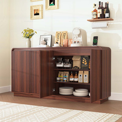 4-Door Fluted Storage Cabinet with Power Outlet