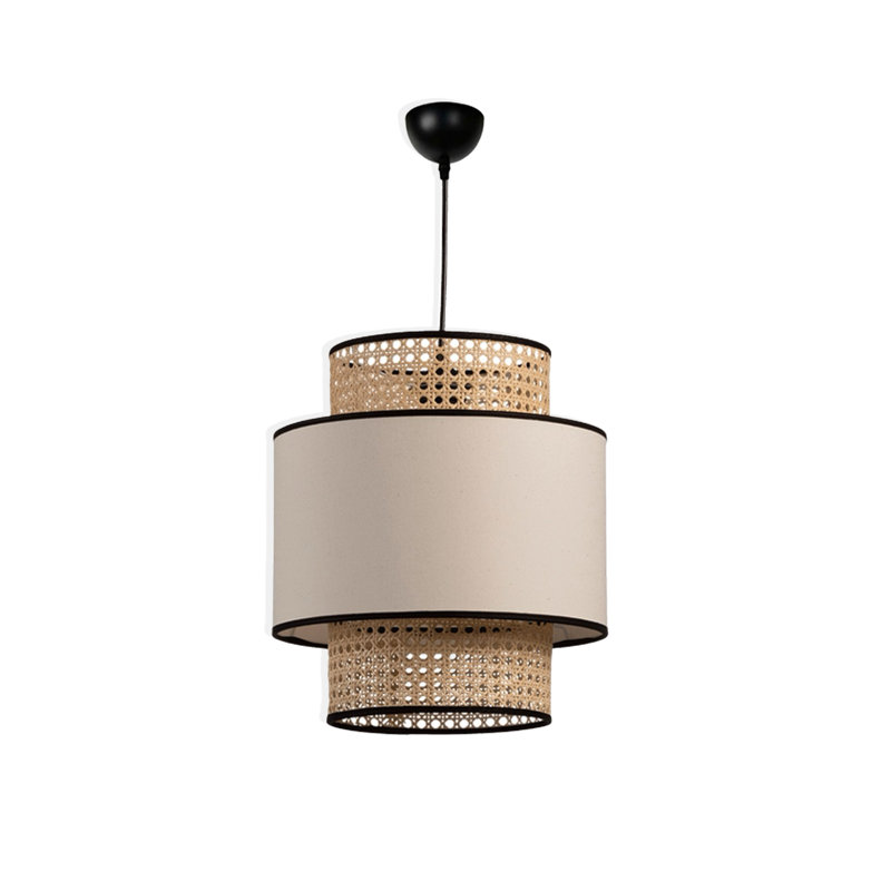 Lustre cylindrique avec capuchon en rotin