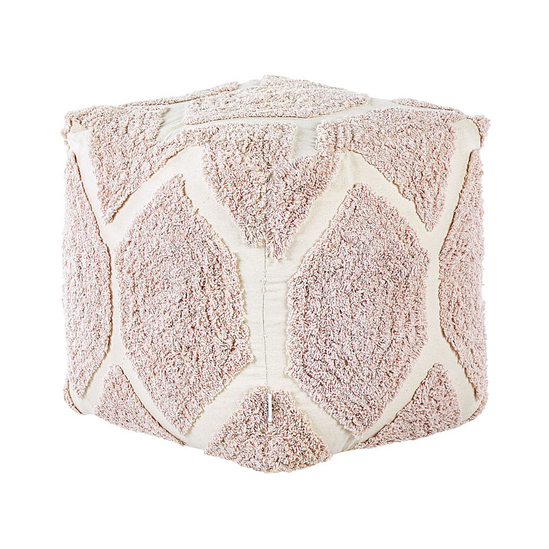 Charmayne 40cm Wide Square Geometric Cube Ottoman, Pink/Beige