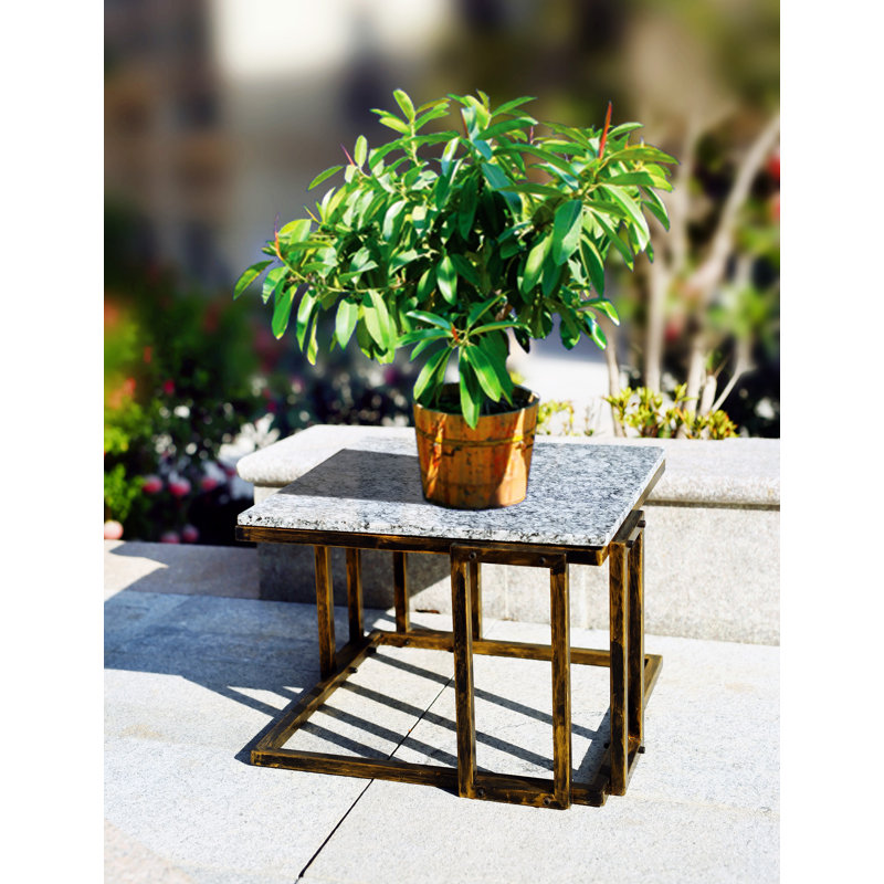 Support pour plante en marbre granit noir / doré 14,5 po