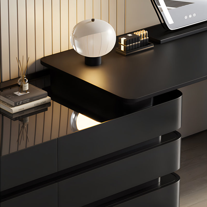 Meuble-lavabo double extensible 6 tiroirs Chente, Noir