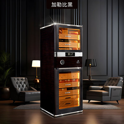 2026 New Rr980 Climate Control Humidor Cabinet With Draw Resistance Detector, 580L Wood Cabinet With Leather Cover For Cigar Aging&Storing