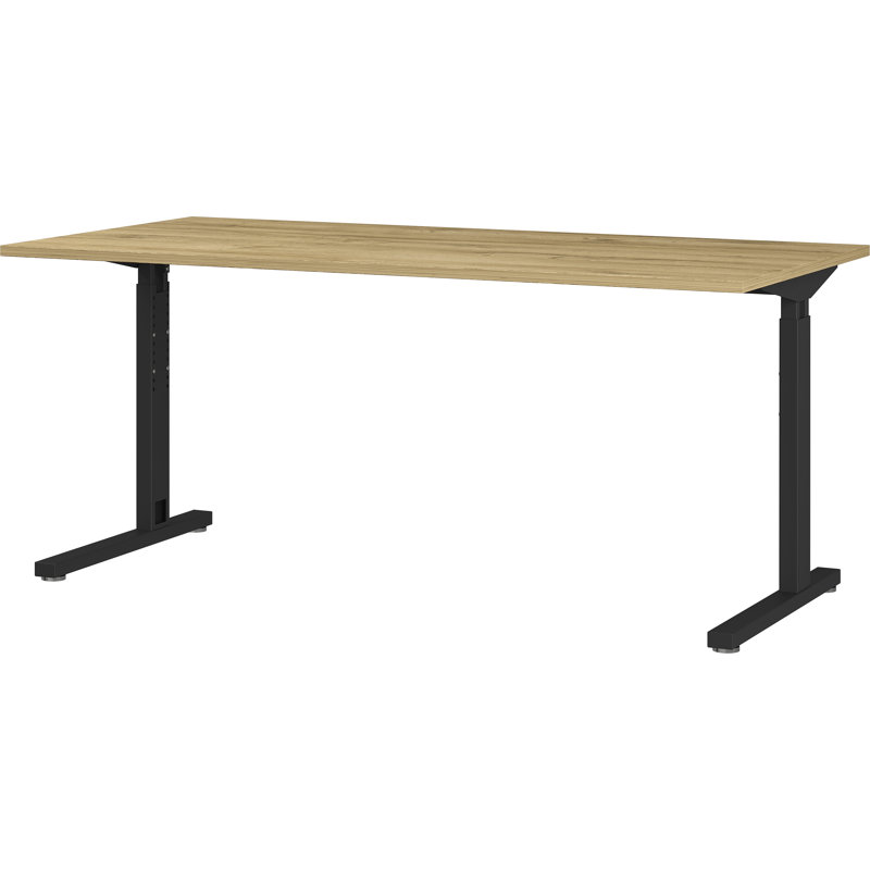 Chien Metal Base Executive Desk, Oak/Black, 80cm H x 160cm W x 80cm D