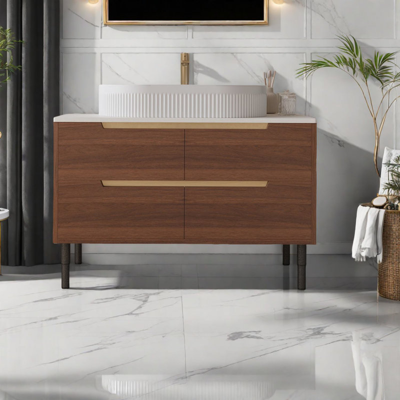 Meuble-lavabo moderne avec lavabo en céramique, 36 po, tiroirs de rangement