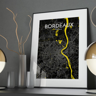 Bordeaux City Map In Times - No Frame Print