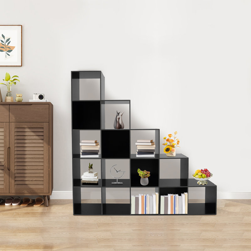 Étagère d'angle en forme de L avec 15 cubes, (5 tablettes) H 57,48 po x l 57,48 po x P 11 po, Noir