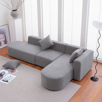 L Shape Boucle Sectional With Curved Seat  Facing Right  - Gray Style Modern Comfort