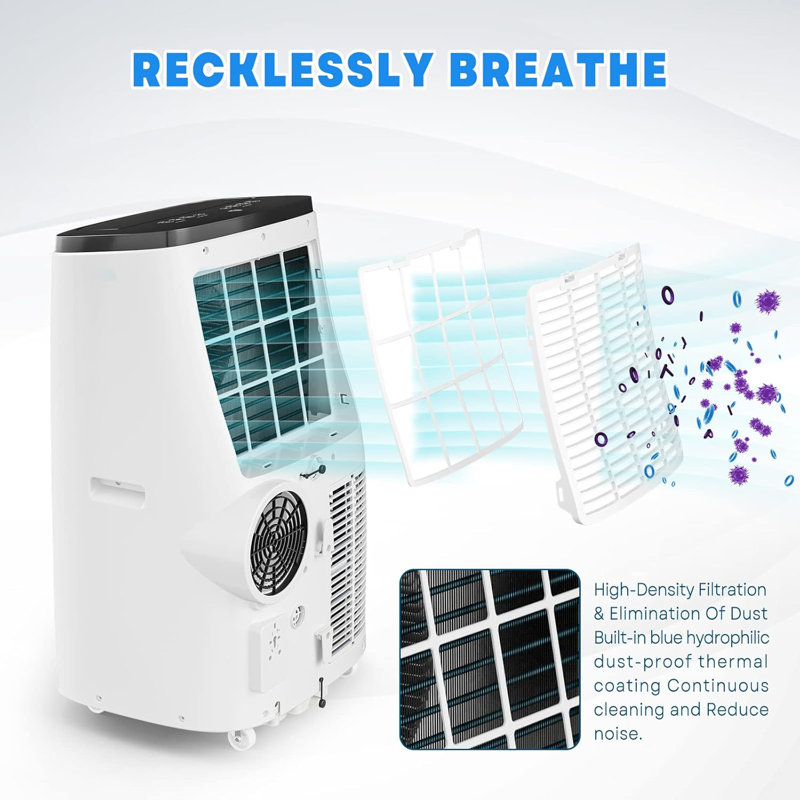 Climatiseur portatif 14 000 BTU avec télécommande, unité CA 3-en-1 silencieuse avec mode veille, minuterie et ensemble de fenêtre, refroidit les pièces jusqu'à 750 pieds carrés Ft, blanc
