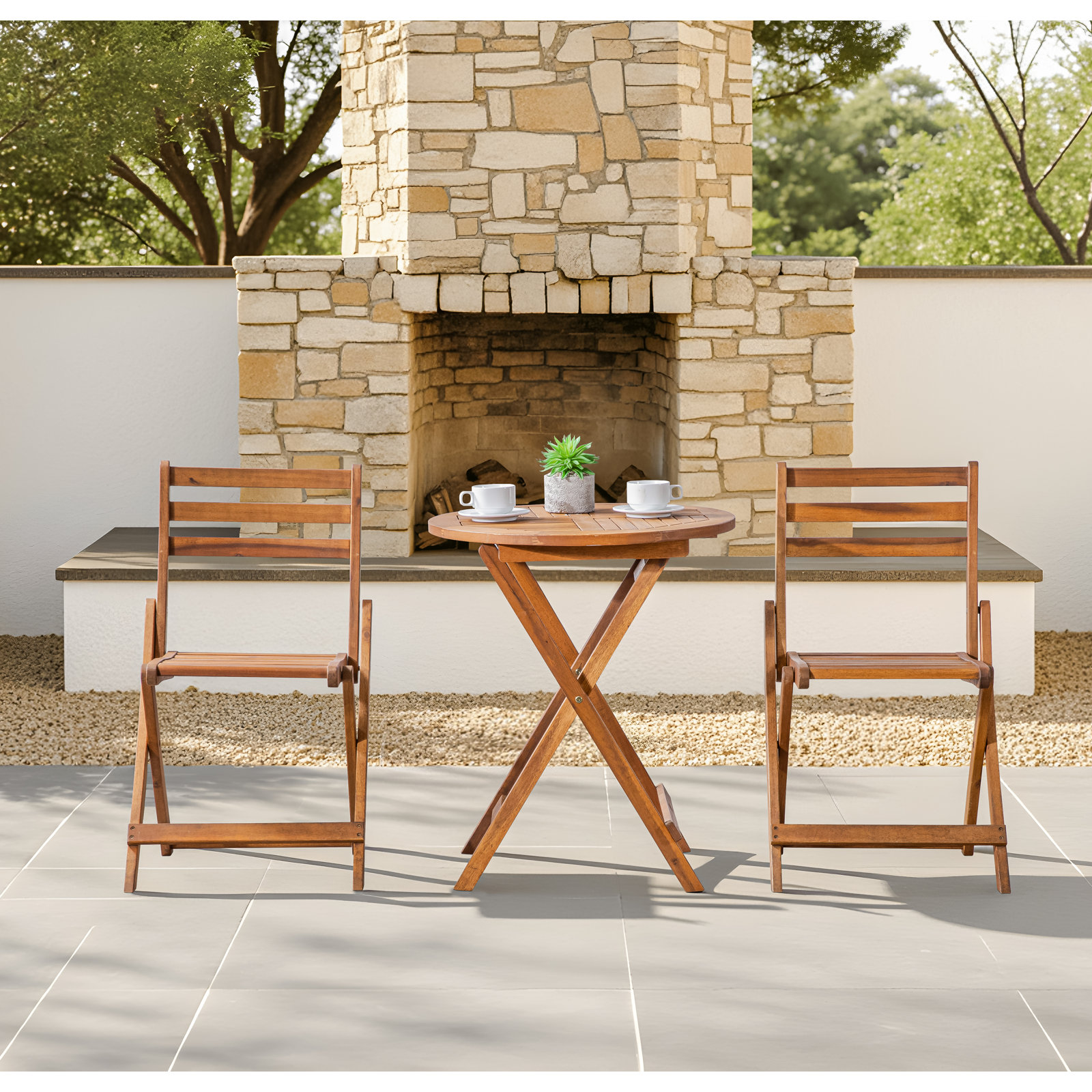 Round Solid Wood Patio Folding Table, Natural