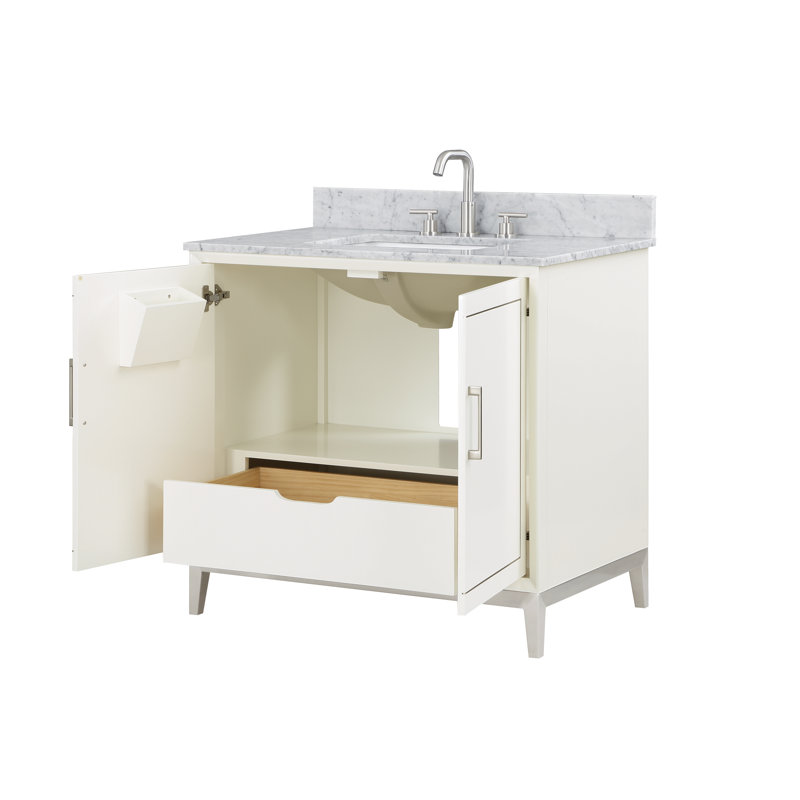 Gracie 36'' W Single Vanity, Brushed Nickel, Satin White (Cream White), Carrara Marble