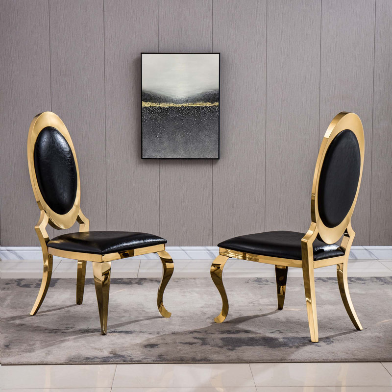 Dining Chair With Oval Backrest, Gold, Black