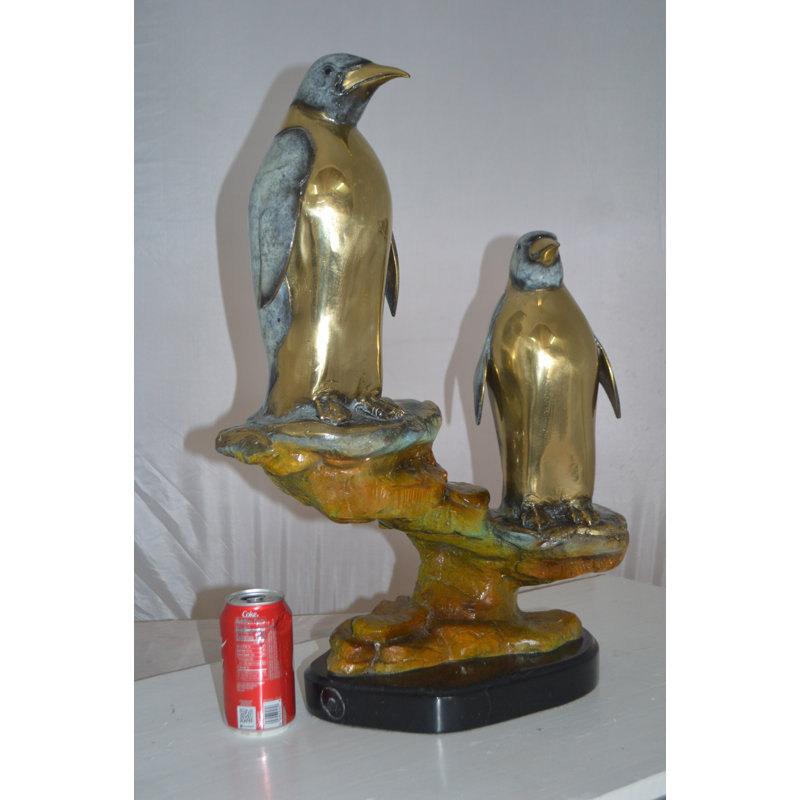 Jimerson Two Penguins Bronze Statue - Size: 16"L X 10"W X 12"H.