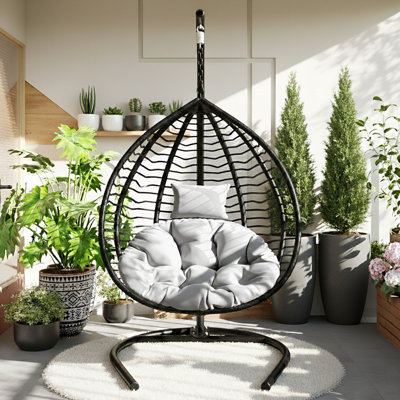 Chaise hamac pliable avec support avec coussin moelleux et appui-tête amovible