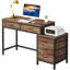 Bureau d'ordinateur 51 po réversible avec 5 tiroirs et classeur, bureau à domicile rustique avec support pour imprimante, table d'écriture industrielle avec rangement pour petits espaces, brun rustique-130074691