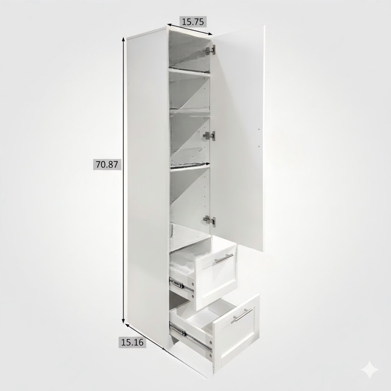 Garde-manger standard, armoire haute avec armoire à une porte et deux tiroirs pour la cuisine et la salle à manger, blanc