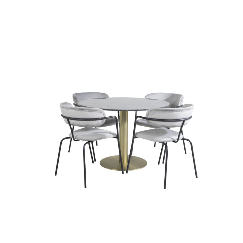 Roth 4 - Person Dining Set, Grey, Gold, Grey