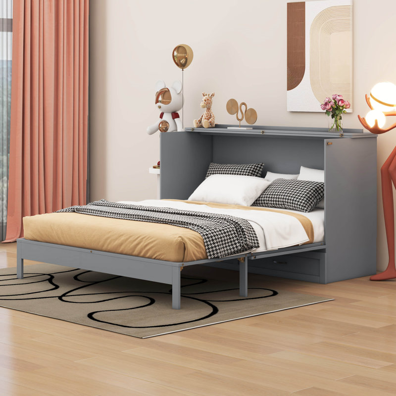 Lit escamotable avec grands tiroirs Deach, Gris, Grand lit