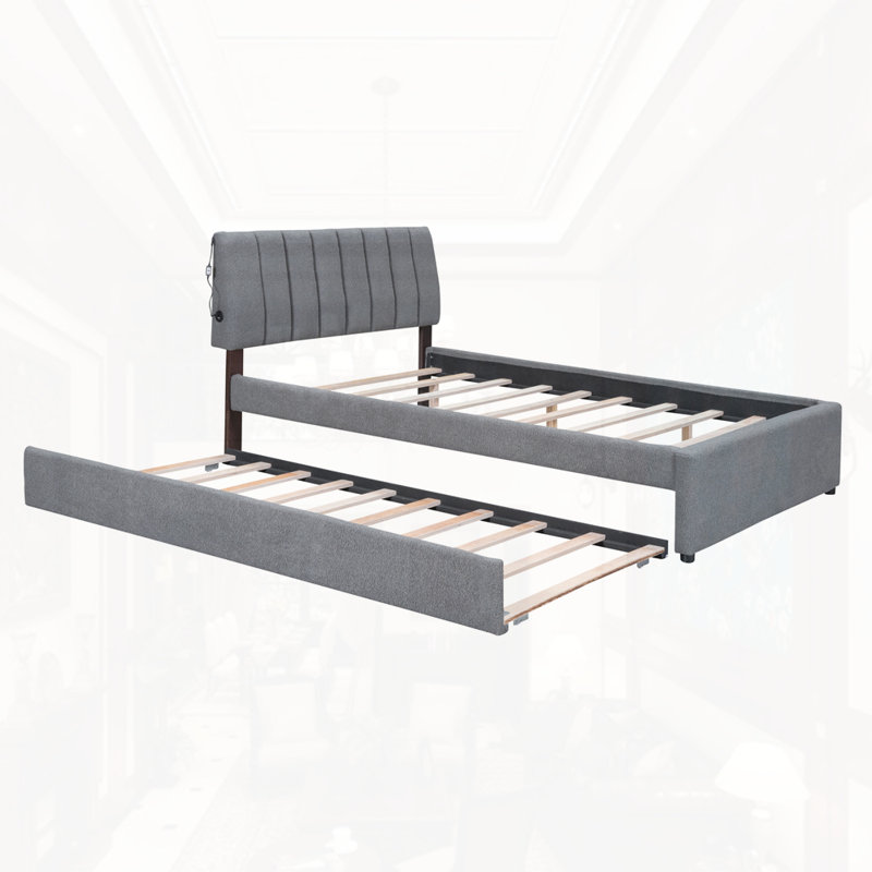 Lit plateforme tapissier Teddy, Gris, Complète