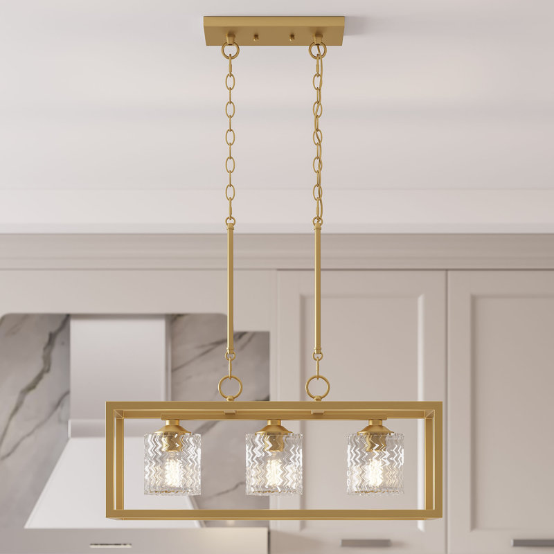 Jazette Dimmable 3-Light Kitchen Island Chandelier, Satin Brass