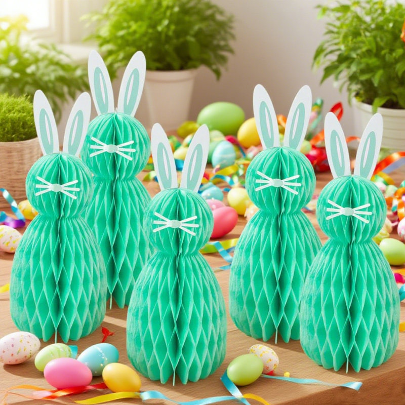10Pcs Paper Rabbit Ornament, Spring Easter Honeycomb Bunny Party Decoration For Holidays(Set Of 10), Green