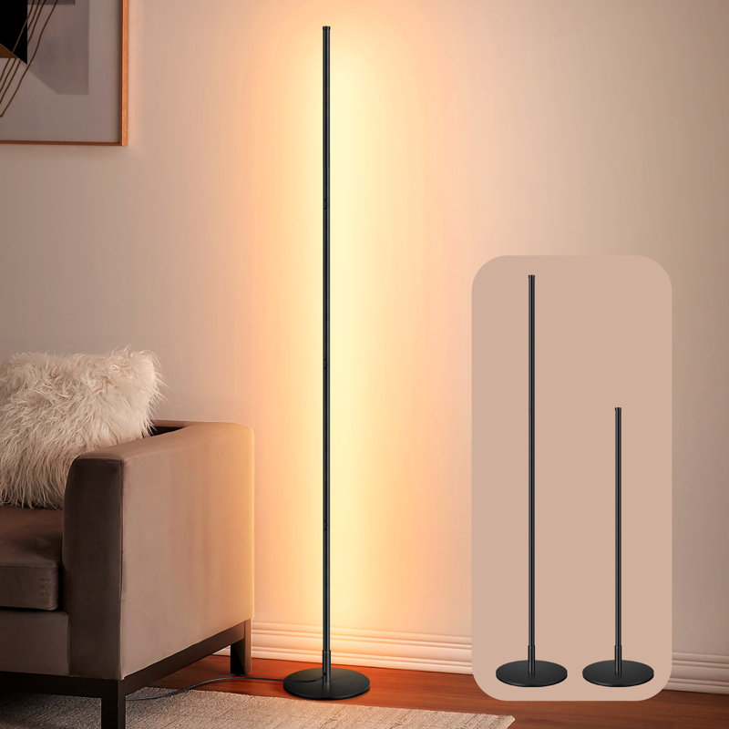 147cm Adjustable Height Dimmable LED Corner Floor Lamp, Black