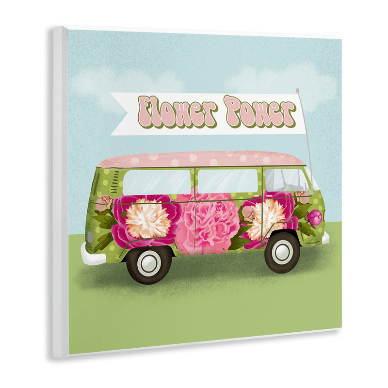 Plaque murale Flower Power Peony Bus, design par Jilly Jack Designs