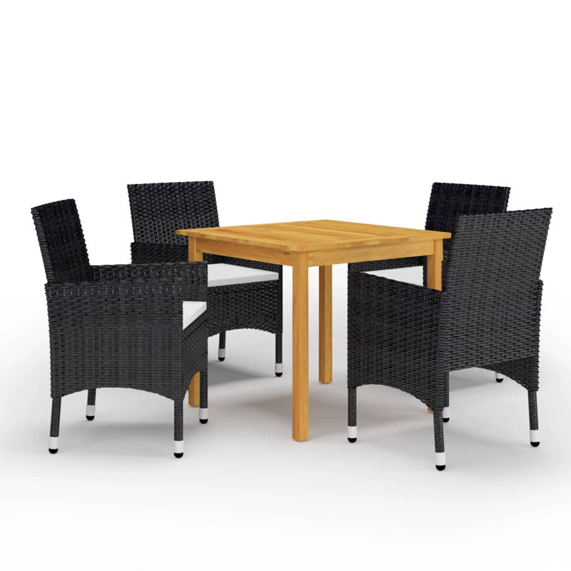 Ensemble de salle à manger moyen en bois d'acacia massif, Noir, Blanc, 4