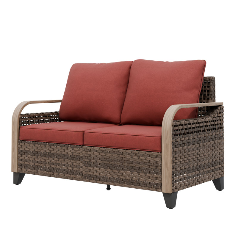 54.1'' Wide Straight Metal Loveseat with Cushions, Red