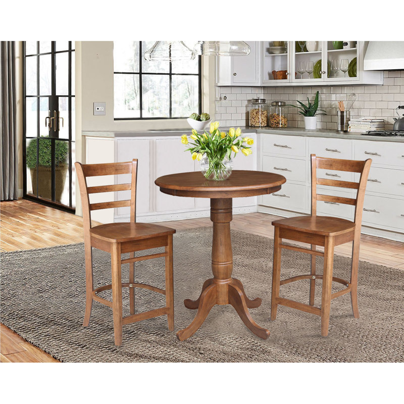 Dulse 3 - Piece Counter Height Solid Wood Dining Set, 35.1" H x 30" L x 30" W, Distressed Oak