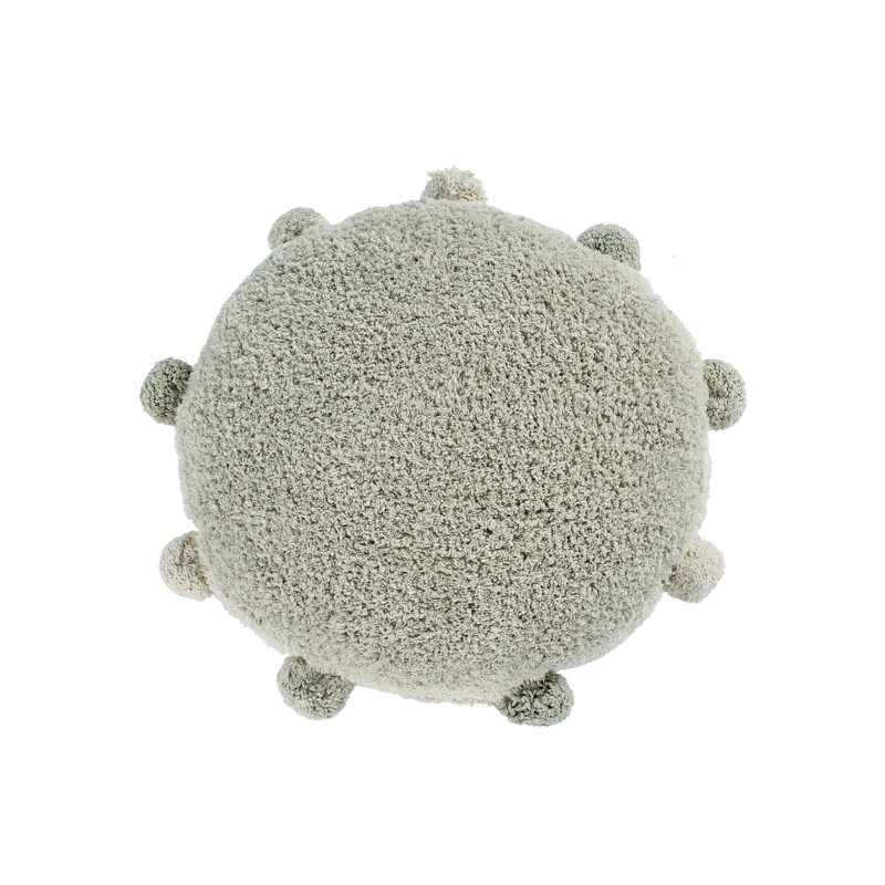 Bubbly Olive Pom-Poms Round Cotton Blend Floor Cushion