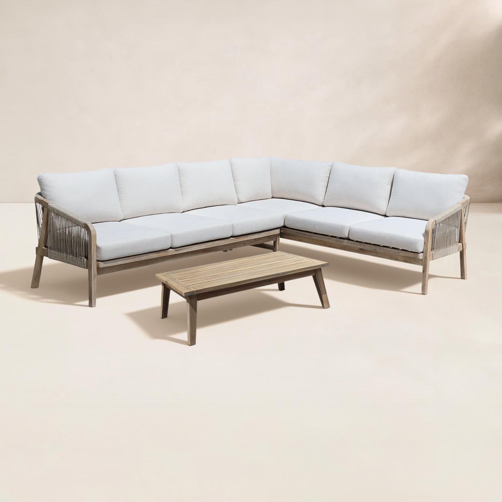 Bowery 5-Person Acacia Patio Seating Group, White