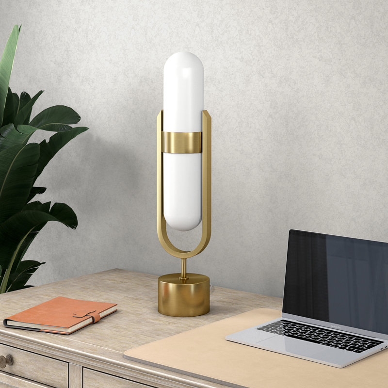 Adams Pill-Shaped Table Lamp with Milk Glass Shade in White, Gold
