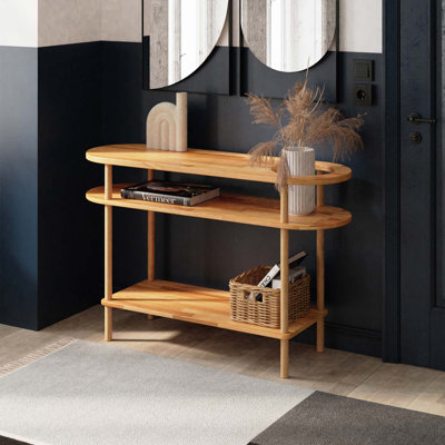 Console ovale en bois massif avec 2 tablettes Kennard - Solution de rangement élégante pour les couloirs