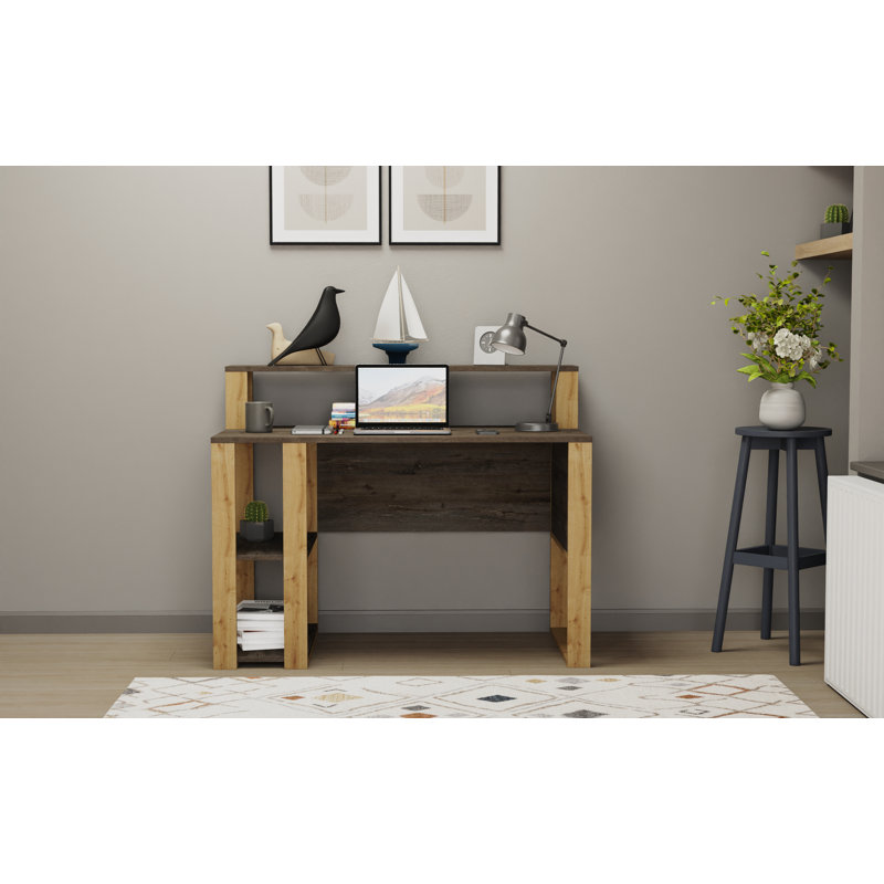 Tramal Geometric Writing Desk, Dark Coffee/Oak