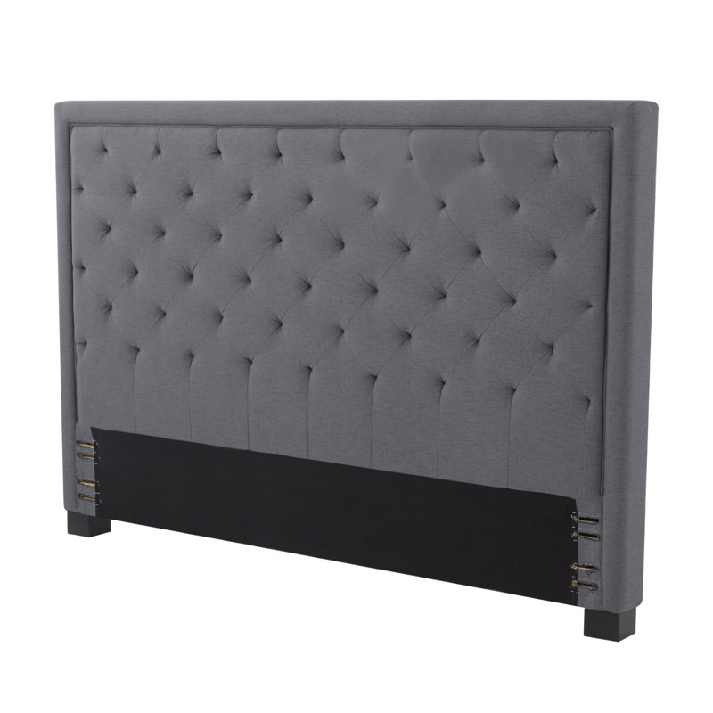 Dark Grey Linen Button Tufted Wingback King Size Headboard