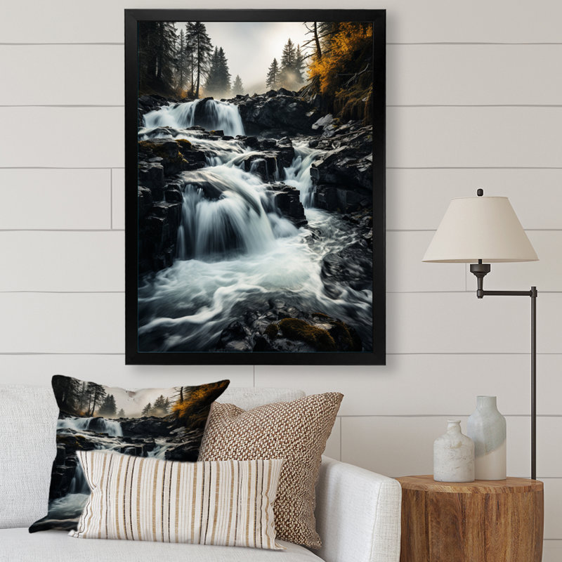 «Waterfall Dancing Cascades II», reproduction sur toile, Cadre simple noir, H 20 po x l 12 po x P 1 po