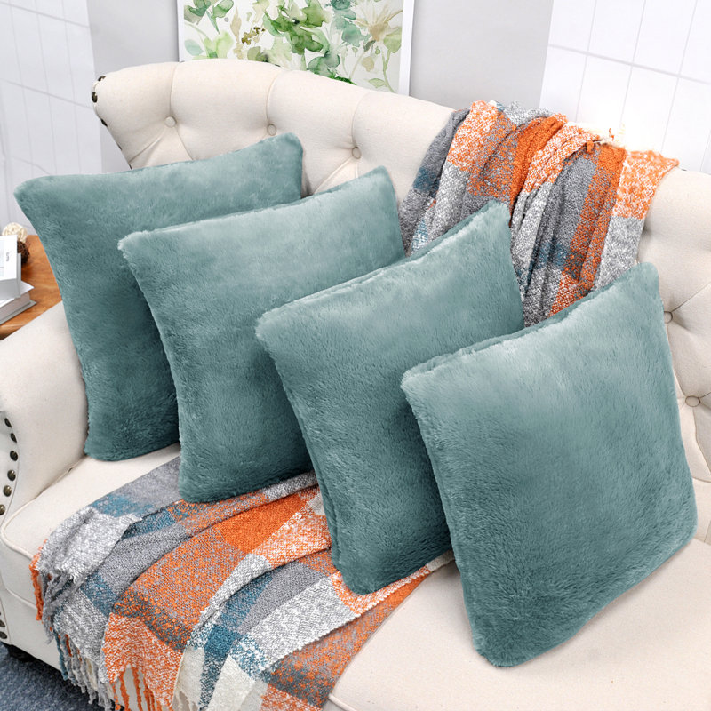 Housse de coussin réversible en fausse fourrure, Bleu sarcelle