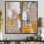 Kaleidoscope cubique beige et doré IV - art mural moderne 2 panneaux