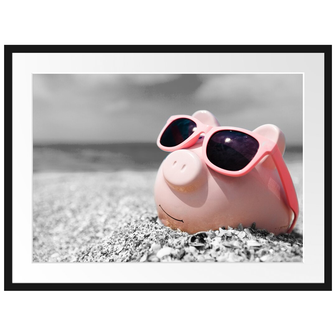 Gerahmtes Poster Sparschwein Sonnenbrille