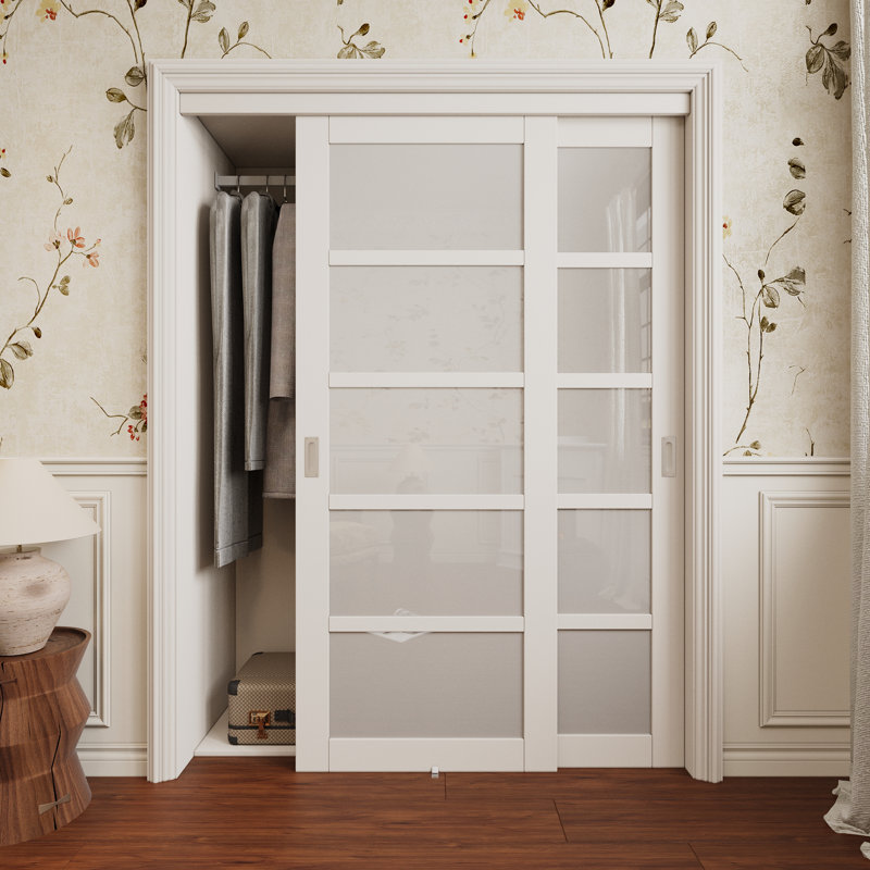 Portes de garde-robe coulissantes en verre givré 60 po x 5 po 60 po x 60 po avec quincaillerie Portes de garde-robe avec poignée argentée, panneau de porte assemblé