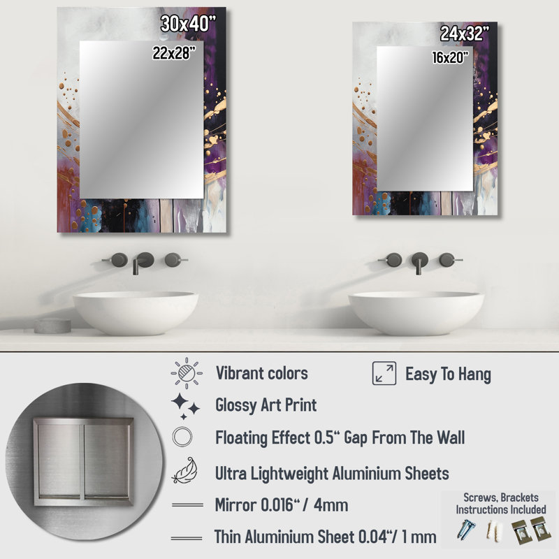 Bold Circles And Marble Fusion IV - Marble Mirror, Modern Unique Wall Mirror, Printed Metal Art, 40" x 30"