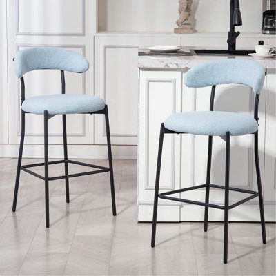 26'' Counter Height Bar Stools Teddy Fabric Cover Kitchen Island Counter Bar Stool With Black Powder Coating Base And Footrest(BLUE)