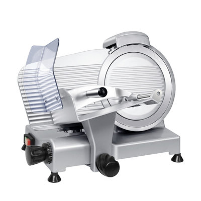 Trancheuse à viande commerciale de 10 po, 340 W, trancheuse électrique de charcuterie avec épaisseur réglable, lame en acier inoxydable, affûteur intégré, lame amovible pour un nettoyage facile
