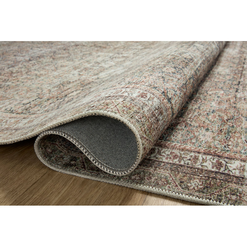 Tapis oriental en polyester tissé à la machine à l'encre / terre cuite Jules, Rectangle 3 pi 6 po x 5 pi 6 po