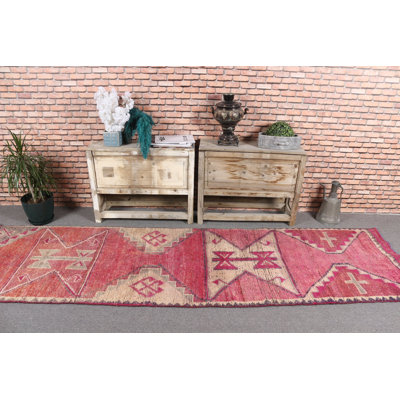Tapis de couloir vintage rétro Anatolian idéal pour les escaliers et les couloirs dans un ton rose vif